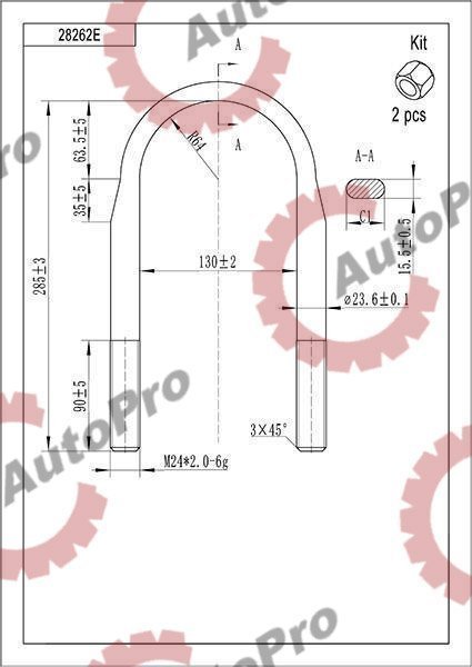 28262E Стремянка рессоры М24x2.x13x285(плоская с гайками)  FRUEHAUF  EXOVO