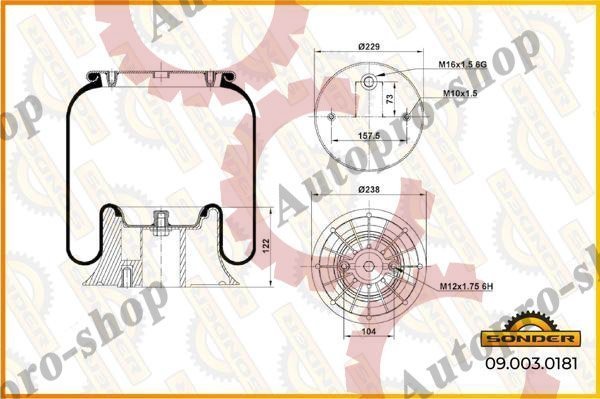 090030181 Пневмоподушка подв.ось 2отв со стаканом   SCANIA    SONDER