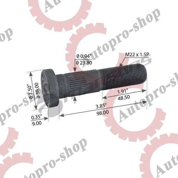 033810003 Шпилька колеса ROR ось TA, М22 L96 (без гайки) MANSONS